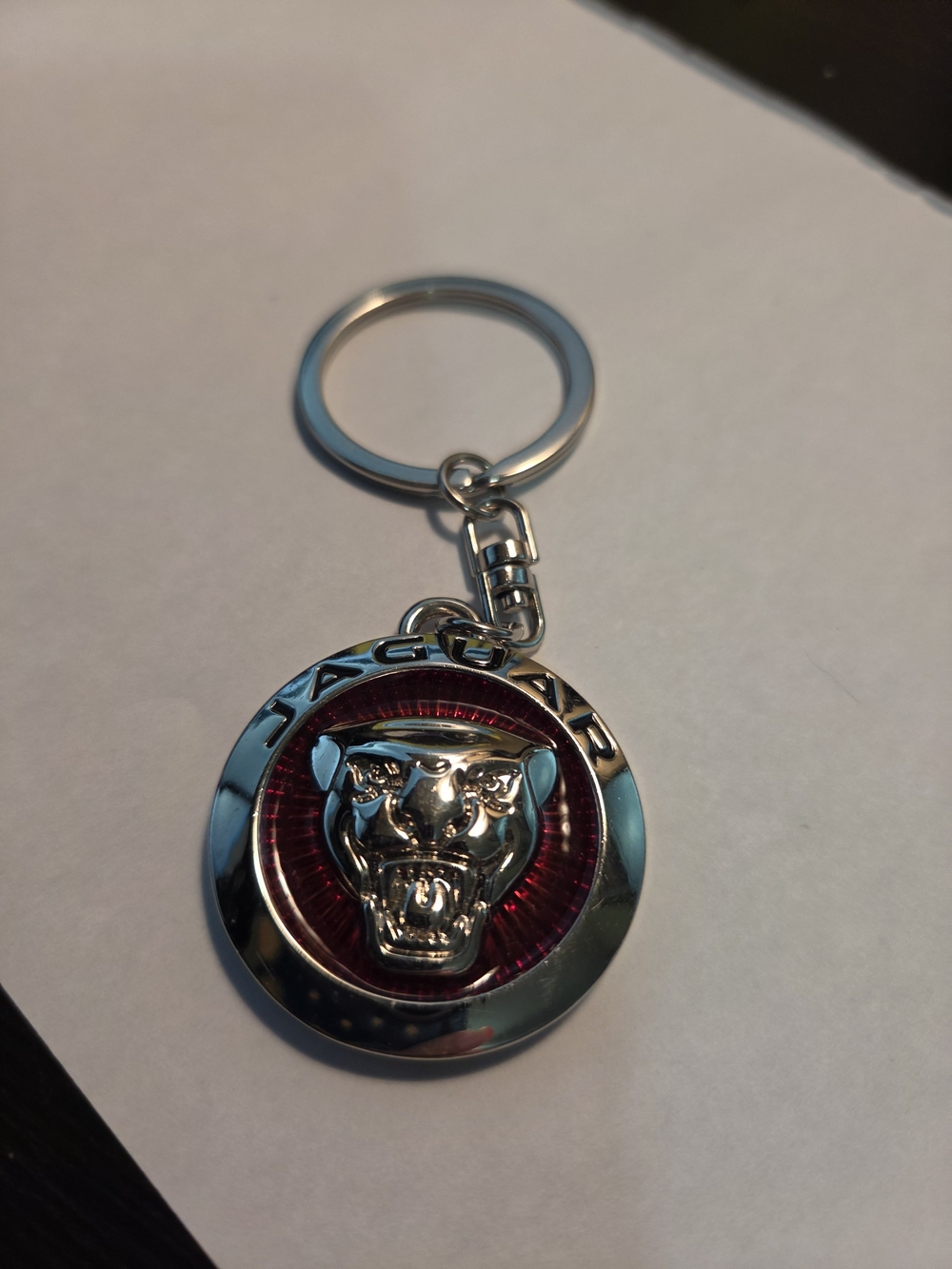 Silver and Red Jaguar Head Key Ring